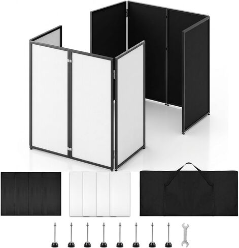Portable DJ Facade Booth, Foldable DJ Table Stand, 40x20x45" Tabletop, DJ Facade Station for DJ Controller, Mixer & LaptopEvents&Parties – Includes Carry Bag & Black and White Lighting Scrims in Kuwait