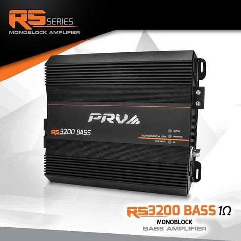 مضخم صوت PRV Audio 3200 واط أحادي الكتلة من الفئة D RS3200 BASS 1 أوم - 12 فولت 3 كيلو أمبير للسيارة، كروس مدمج - مرشحات تمرير دون سرعة الصوت والخسارة مع تعزيز جهير قابل للتعديل - تيفاني ممتاز RCAs in Kuwait