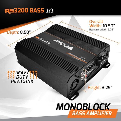 مضخم صوت PRV Audio 3200 واط أحادي الكتلة من الفئة D RS3200 BASS 1 أوم - 12 فولت 3 كيلو أمبير للسيارة، كروس مدمج - مرشحات تمرير دون سرعة الصوت والخسارة مع تعزيز جهير قابل للتعديل - تيفاني ممتاز RCAs in Kuwait