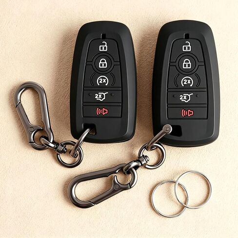Tandrive 5-Button Key Fob Cover for Ford 2017-2025 Explorer Escape Expedition Mustang Edge ، Silicone ، 2 pack ، Black in Kuwait