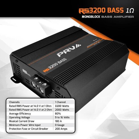 مضخم صوت PRV Audio 3200 واط أحادي الكتلة من الفئة D RS3200 BASS 1 أوم - 12 فولت 3 كيلو أمبير للسيارة، كروس مدمج - مرشحات تمرير دون سرعة الصوت والخسارة مع تعزيز جهير قابل للتعديل - تيفاني ممتاز RCAs in Kuwait