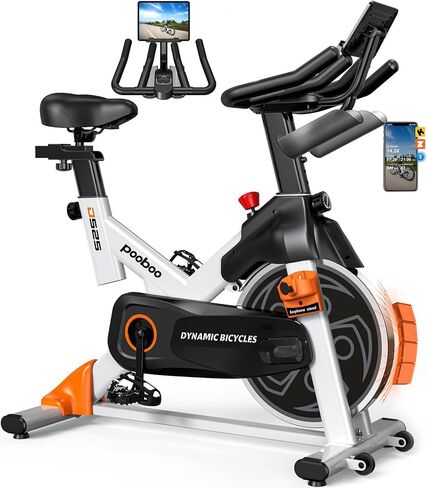 pooboo Exercise Bike,Stationary Bike for Home with Exclusive App,Indoor Magnetic Cycling Bike with Low noise,Tablet Mount,LED Display and Fitness Courses for Weight Loss，350 lb Weight Capacity in Kuwait