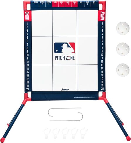Franklin Sports MLB Baseball Pitch Zone هدف رمي الكرات البلاستيكية - مدرب منطقة الضرب للأطفال لألعاب الفناء الخلفي + التدريب + (3) كرات بلاستيكية - لعبة بيسبول ممتعة للشباب - للأعمار من 6 سنوات فما فوق in Kuwait