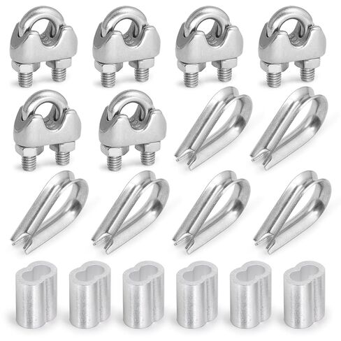 M3 Wire Rope Accessory Set, 6pcs Wire Rope Thimble - 6pcs Wire Rope Clamp - 6pcs Aluminum Cable Crimps in Kuwait