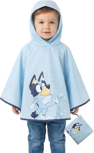 Bluey Kids Rain Poncho –Boys and Girls Waterproof Hooded Coat with Portable Storage Pouch – Officially Licensed in Kuwait