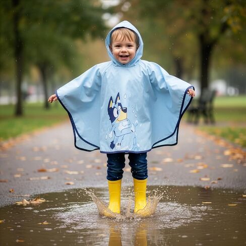Bluey Kids Rain Poncho –Boys and Girls Waterproof Hooded Coat with Portable Storage Pouch – Officially Licensed in Kuwait
