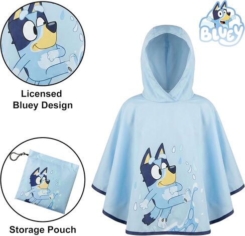 Bluey Kids Rain Poncho –Boys and Girls Waterproof Hooded Coat with Portable Storage Pouch – Officially Licensed in Kuwait