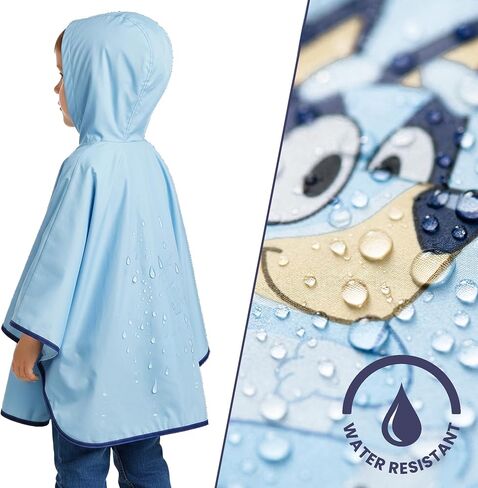 Bluey Kids Rain Poncho –Boys and Girls Waterproof Hooded Coat with Portable Storage Pouch – Officially Licensed in Kuwait