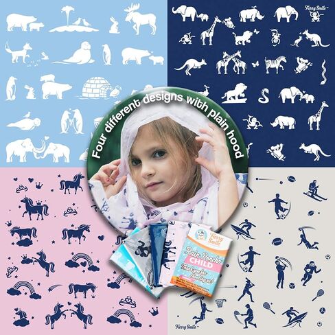 Disposable Rain Ponchos Family Pack (8 pack) - Waterproof Rain Poncho with Hood for Adults and Kids - Travel Rain Poncho Pack for Emergency Storms - Kids Ponchos with Fun Designs in Kuwait