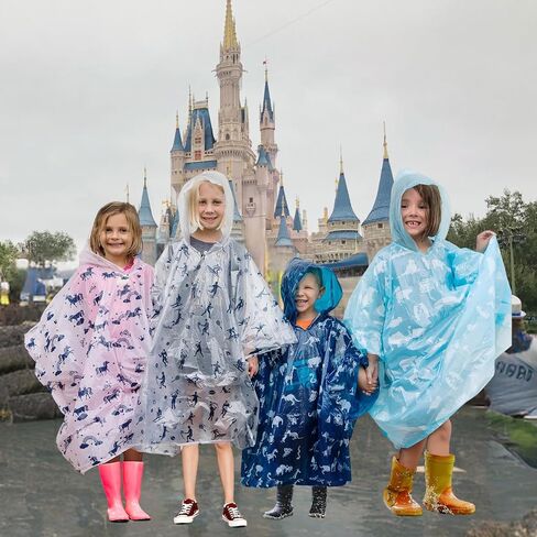 Disposable Rain Ponchos Family Pack (8 pack) - Waterproof Rain Poncho with Hood for Adults and Kids - Travel Rain Poncho Pack for Emergency Storms - Kids Ponchos with Fun Designs in Kuwait