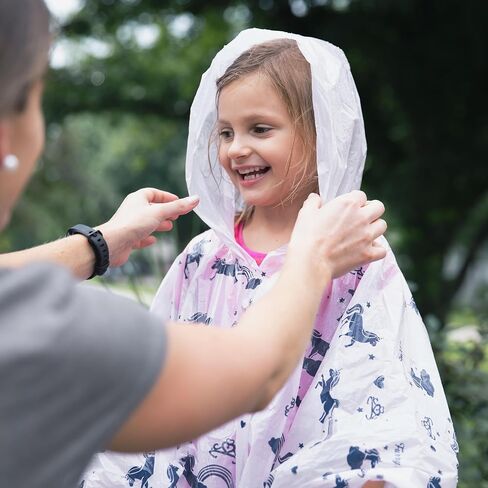 Disposable Rain Ponchos Family Pack (8 pack) - Waterproof Rain Poncho with Hood for Adults and Kids - Travel Rain Poncho Pack for Emergency Storms - Kids Ponchos with Fun Designs in Kuwait