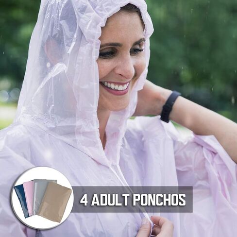 Disposable Rain Ponchos Family Pack (8 pack) - Waterproof Rain Poncho with Hood for Adults and Kids - Travel Rain Poncho Pack for Emergency Storms - Kids Ponchos with Fun Designs in Kuwait