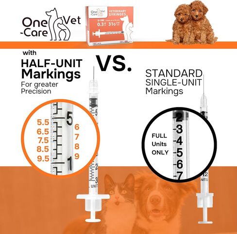 ONE-CARE VET U-100 Pet - Veterinary Syringes; size 0.3 ml/cc, 31G x 5/16" (8mm); 100 syringes per box; For Veterinary Use Only in Kuwait