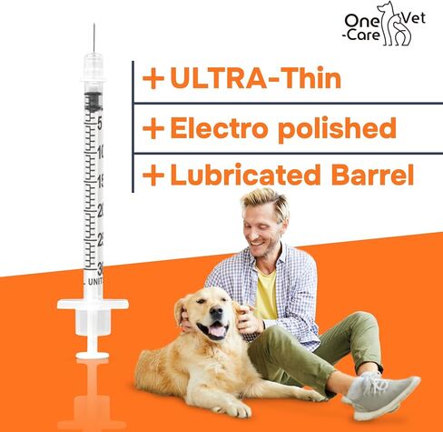 ONE-CARE VET U-100 Pet - Veterinary Syringes; size 0.3 ml/cc, 31G x 5/16" (8mm); 100 syringes per box; For Veterinary Use Only in Kuwait