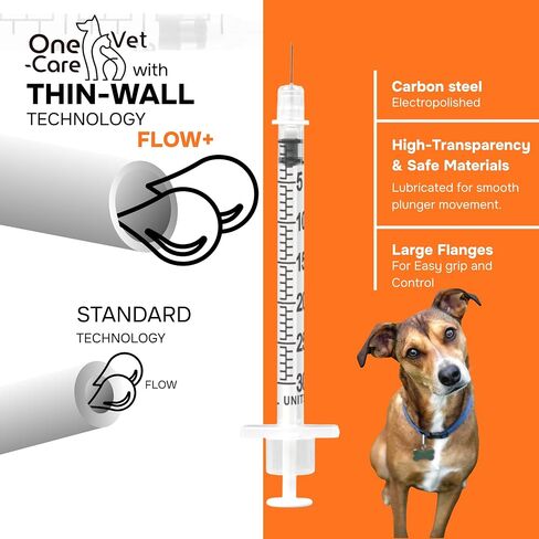 ONE-CARE VET U-100 Pet - Veterinary Syringes; size 0.3 ml/cc, 31G x 5/16" (8mm); 100 syringes per box; For Veterinary Use Only in Kuwait