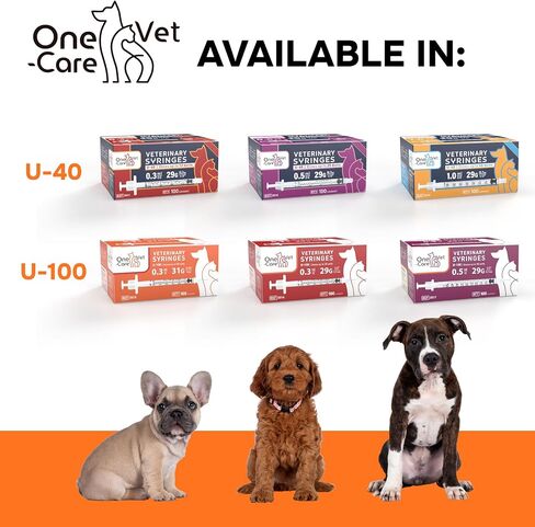 ONE-CARE VET U-100 Pet - Veterinary Syringes; size 0.3 ml/cc, 31G x 5/16" (8mm); 100 syringes per box; For Veterinary Use Only in Kuwait