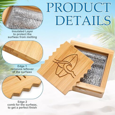 Surf Wax Box Bamboo Surf Wax Storage Holder with Insulated Interior Comb Remover Works for Surfers Beach Trip Surfing Sup Kiteboarding Skimboarding Waterproof Gifts in Kuwait