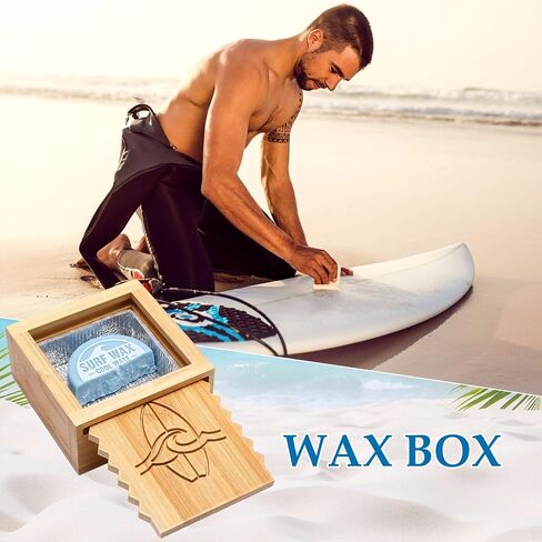 Surf Wax Box Bamboo Surf Wax Storage Holder with Insulated Interior Comb Remover Works for Surfers Beach Trip Surfing Sup Kiteboarding Skimboarding Waterproof Gifts in Kuwait