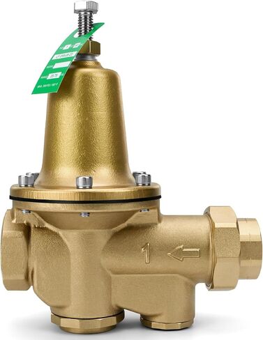 LF25AUB-Z3 1 "صمام تخفيض الضغط من سبائك السيليكون النحاسي المصبوب، قابل للتعديل 25-75 رطل لكل بوصة مربعة، الحد الأقصى 300 رطل لكل بوصة مربعة، NPT Female Union x NPT Female Outlet، مقعد بوليمر in Kuwait