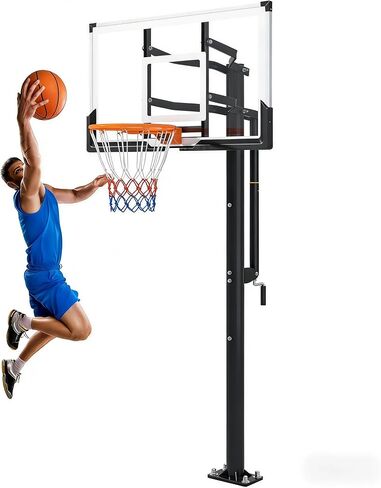 54 Inch In-Ground Basketball Hoop，Adjustable Height 7-10 Feet with Crank，Suitable for Teenagers and Adults in Kuwait