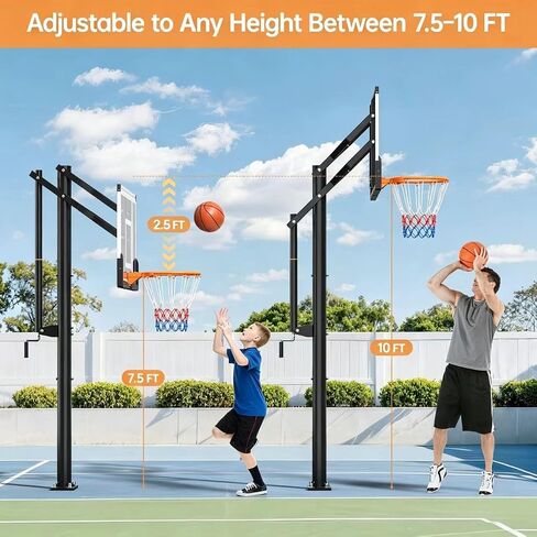 54 Inch In-Ground Basketball Hoop，Adjustable Height 7-10 Feet with Crank，Suitable for Teenagers and Adults in Kuwait