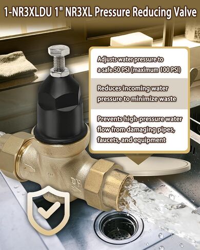 1-NR3XLDU 1" NR3XL Pressure Reducing Valve, Water Pressure Regulator 1 Inch with Double Union FNPT Connection & Stainless Steel Strainer Screen, for Residential, Commercial in Kuwait