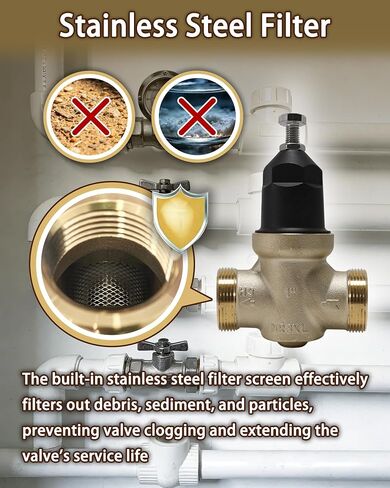 1-NR3XLDU 1" NR3XL Pressure Reducing Valve, Water Pressure Regulator 1 Inch with Double Union FNPT Connection & Stainless Steel Strainer Screen, for Residential, Commercial in Kuwait