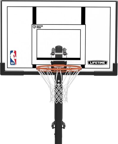 طوق كرة سلة قابل للتعديل على الأرض من NBA مدى الحياة، لوحة خلفية مقاومة للكسر بإطار فولاذي مقاس 52 بوصة، ارتفاع رفع كهربائي قابل للتعديل 7.5-10 قدم، حافة Slam-It in Kuwait