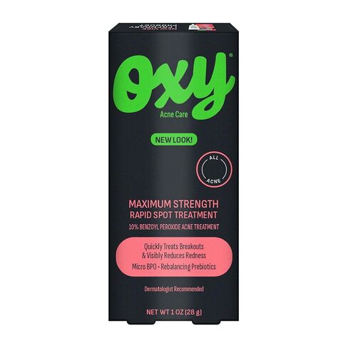 Oxy Rapid Acne Spot Treatment for Face & Body, Maximum Strength 10% Benzoyl Peroxide Blemish Cream Medication for Blackheads, Prebiotic Pimple Cream for Acne Prone Skin Care, 1 oz in Kuwait