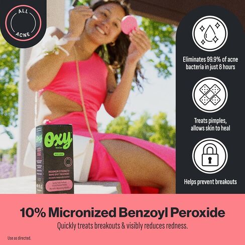 Oxy Rapid Acne Spot Treatment for Face & Body, Maximum Strength 10% Benzoyl Peroxide Blemish Cream Medication for Blackheads, Prebiotic Pimple Cream for Acne Prone Skin Care, 1 oz in Kuwait