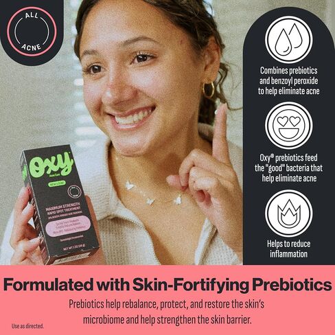 Oxy Rapid Acne Spot Treatment for Face & Body, Maximum Strength 10% Benzoyl Peroxide Blemish Cream Medication for Blackheads, Prebiotic Pimple Cream for Acne Prone Skin Care, 1 oz in Kuwait
