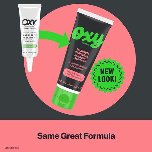 Oxy Rapid Acne Spot Treatment for Face & Body, Maximum Strength 10% Benzoyl Peroxide Blemish Cream Medication for Blackheads, Prebiotic Pimple Cream for Acne Prone Skin Care, 1 oz in Kuwait