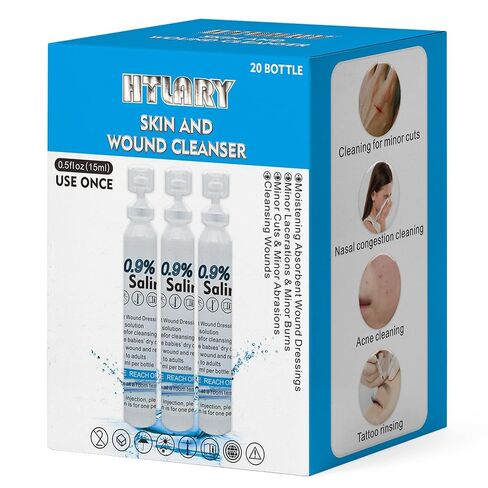 Sterile Saline Solution, 20-Pack Skin and Wound Cleanser, 0.9% Sodium Chloride Wound Wash & Nasal Rinse in Kuwait