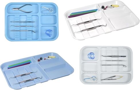 5 Pcs Dental Instrument Divided Tray Autoclavable Medical Instrument Tray Size B - 13 1/2" x 9 5/8" x 7/8" Blue in Kuwait
