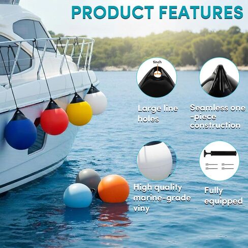 Mooring Buoys 10/12/15 Inch, Inflatable Boat Buoy Balls with Pumps, Marine-Grade Vinyl Anchor Buoy Ball, Round Boat Fenders for 10'-40' Boats, Multiple Color Options (1/2/4 Pack) in Kuwait