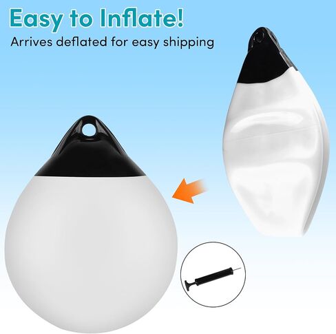 Mooring Buoys 10/12/15 Inch, Inflatable Boat Buoy Balls with Pumps, Marine-Grade Vinyl Anchor Buoy Ball, Round Boat Fenders for 10'-40' Boats, Multiple Color Options (1/2/4 Pack) in Kuwait