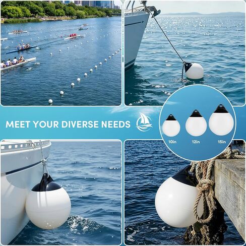 Mooring Buoys 10/12/15 Inch, Inflatable Boat Buoy Balls with Pumps, Marine-Grade Vinyl Anchor Buoy Ball, Round Boat Fenders for 10'-40' Boats, Multiple Color Options (1/2/4 Pack) in Kuwait