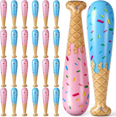 Halloscume 24 Pcs Ice Cream Inflatable Baseball Bats Bulk 20 Inch Pink and Blue Drizzle Inflatable Bats Baseball Party Favors for Summer Dessert Beach Birthday Party Supplies Decorations in Kuwait