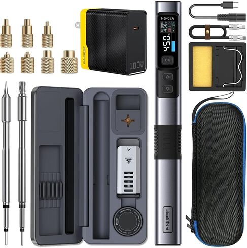 FNIRSI HS02 100W Corded Heat Set Insert Tool & Soldering Iron Kit for 3D Printer, Plastic, Electronics Repair, 3S Fast Heating, 3 Preset Temps, with M2-M8 Threaded Brass Insert Nuts & Tips in Kuwait