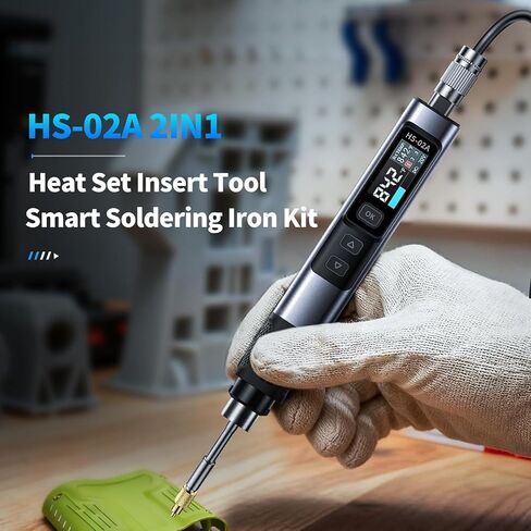 FNIRSI HS02 100W Corded Heat Set Insert Tool & Soldering Iron Kit for 3D Printer, Plastic, Electronics Repair, 3S Fast Heating, 3 Preset Temps, with M2-M8 Threaded Brass Insert Nuts & Tips in Kuwait
