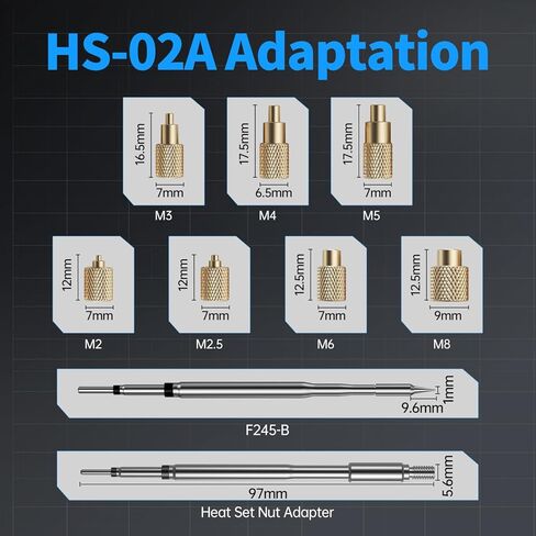 FNIRSI HS02 100W Corded Heat Set Insert Tool & Soldering Iron Kit for 3D Printer, Plastic, Electronics Repair, 3S Fast Heating, 3 Preset Temps, with M2-M8 Threaded Brass Insert Nuts & Tips in Kuwait