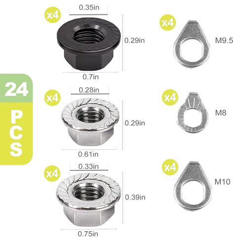 24 PCS Bike Axle Nuts & Washers Kit – M8 M9.5 M10 Bicycle Replacement Parts, Mountain & Road Bike Wheel Nuts Bolts Set, Universal Fit Bike Upgrade Accessories in Kuwait