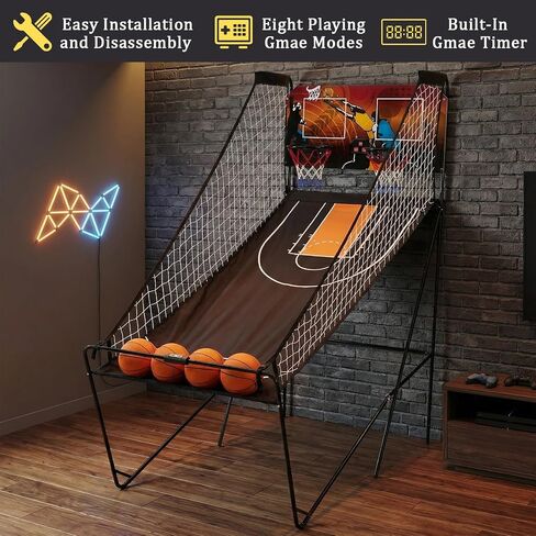 Foldable Dual Shot Basketball Arcade Game for Game Room | Folding 2 Player Indoor Basketball Shooting Game with 4 Balls, Dual Hoops, Inflation Pump, Electronic Scoreboard, 8 Game Modes in Kuwait