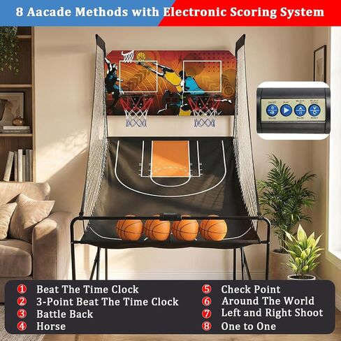 Foldable Dual Shot Basketball Arcade Game for Game Room | Folding 2 Player Indoor Basketball Shooting Game with 4 Balls, Dual Hoops, Inflation Pump, Electronic Scoreboard, 8 Game Modes in Kuwait
