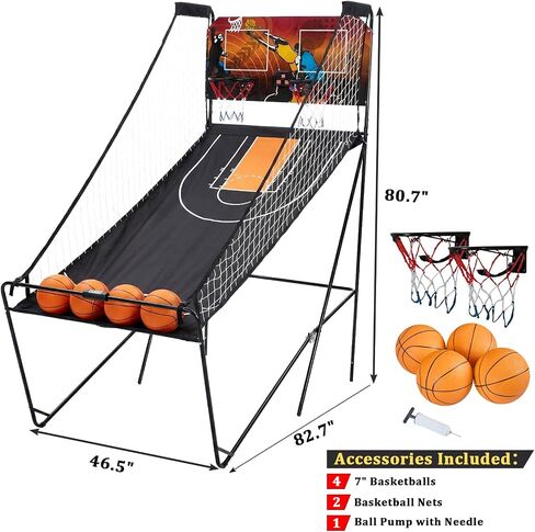 Foldable Dual Shot Basketball Arcade Game for Game Room | Folding 2 Player Indoor Basketball Shooting Game with 4 Balls, Dual Hoops, Inflation Pump, Electronic Scoreboard, 8 Game Modes in Kuwait