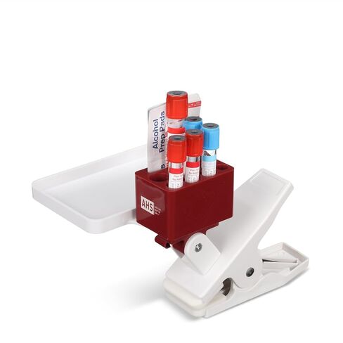 American Hospital Supply Mobile Phlebotomy Tube Holder with Clamp Mount, Blood Draw Organizer for Specimen Tubes, Attaches to Chair Arms, Wheelchairs & Bed Rails, Small with Tray in Kuwait