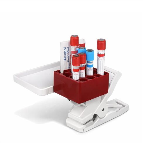 American Hospital Supply Mobile Phlebotomy Tube Holder with Clamp Mount, Blood Draw Organizer for Specimen Tubes, Attaches to Chair Arms, Wheelchairs & Bed Rails, Small with Tray in Kuwait
