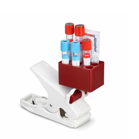 American Hospital Supply Mobile Phlebotomy Tube Holder with Clamp Mount, Blood Draw Organizer for Specimen Tubes, Attaches to Chair Arms, Wheelchairs & Bed Rails, Small with Tray in Kuwait
