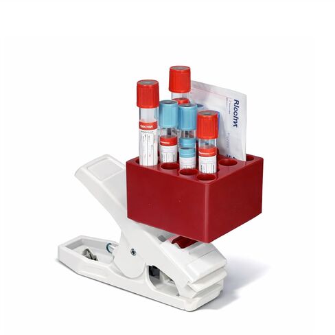 American Hospital Supply Mobile Phlebotomy Tube Holder with Clamp Mount, Blood Draw Organizer for Specimen Tubes, Attaches to Chair Arms, Wheelchairs & Bed Rails, Small with Tray in Kuwait