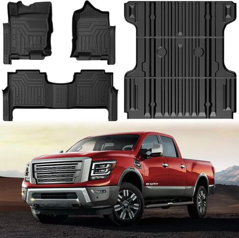 Mixsuper Floor Mats Bed Mat for 2020-2025 Nissan Titan, All Weather Truck Bed Liner and 2 Row Floor Liners Set Black in Kuwait